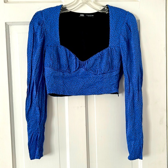 Zara Tops - Zara Blue Polka Dot Women's Crop Top with Side zipper Size Small